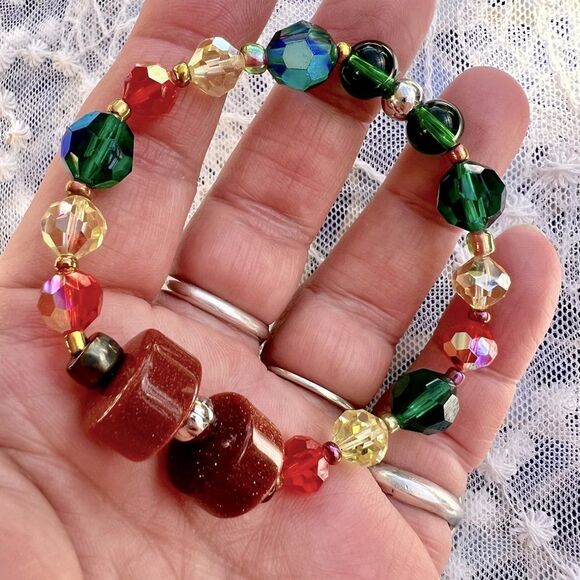 Colorful Beaded Stretch Bracelet with Goldstone - Picture 7 of 9